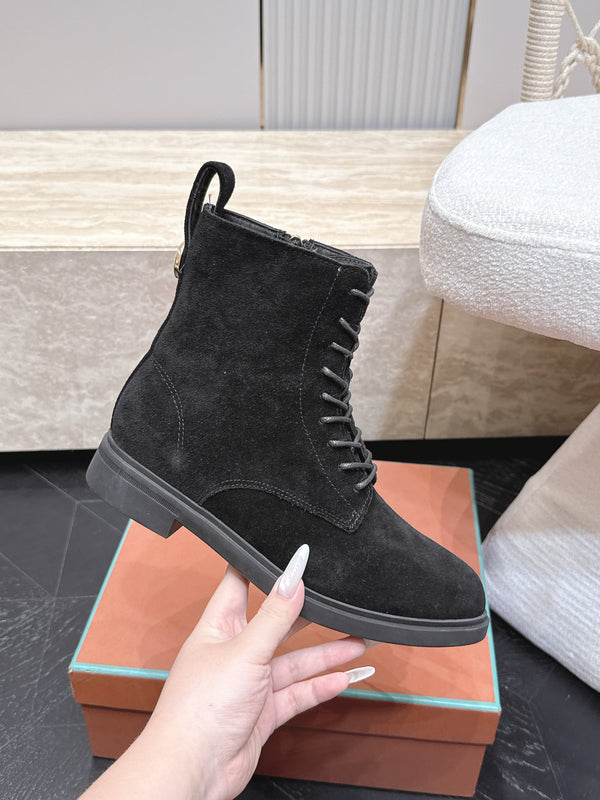 LP Ankle Boots Functional Laces Side Zipper Black Suede 954488