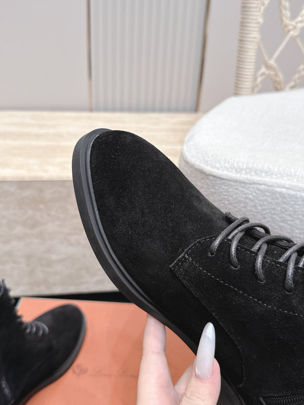 LP Ankle Boots Functional Laces Side Zipper Black Suede 954488