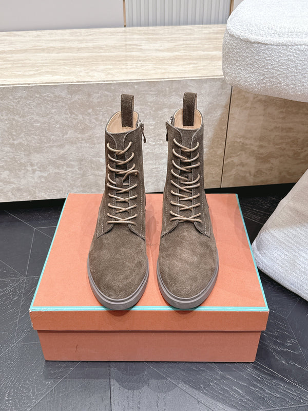 LP Ankle Boots Functional Laces Side Zipper Taupe Grey Suede 954487