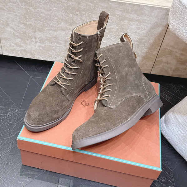 LP Ankle Boots Functional Laces Side Zipper Taupe Grey Suede 954487