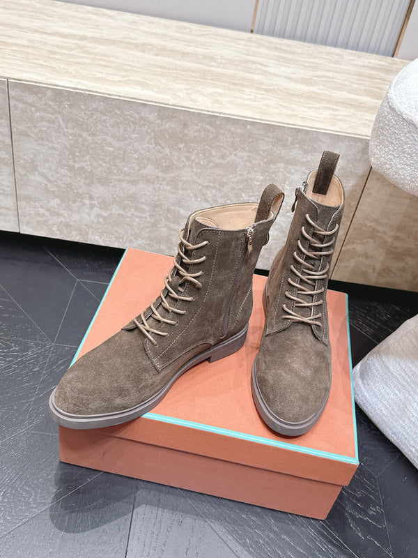 LP Ankle Boots Functional Laces Side Zipper Taupe Grey Suede 954487