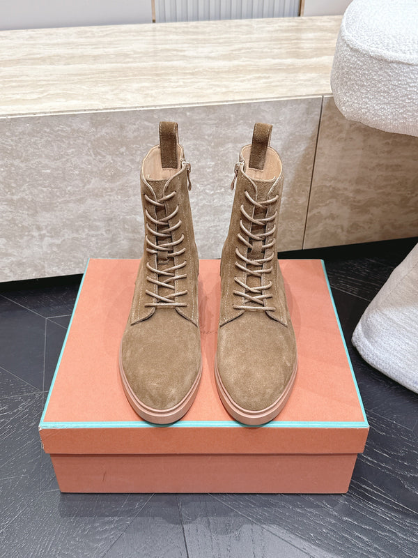 LP Ankle Boots Functional Laces Side Zipper Light Brown Suede 954486