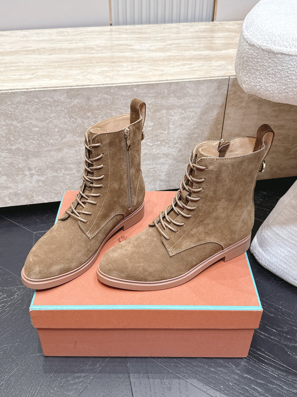 LP Ankle Boots Functional Laces Side Zipper Light Brown Suede 954486