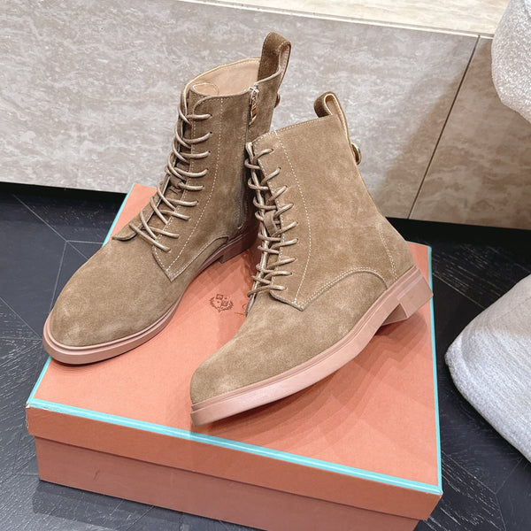LP Ankle Boots Functional Laces Side Zipper Light Brown Suede 954486