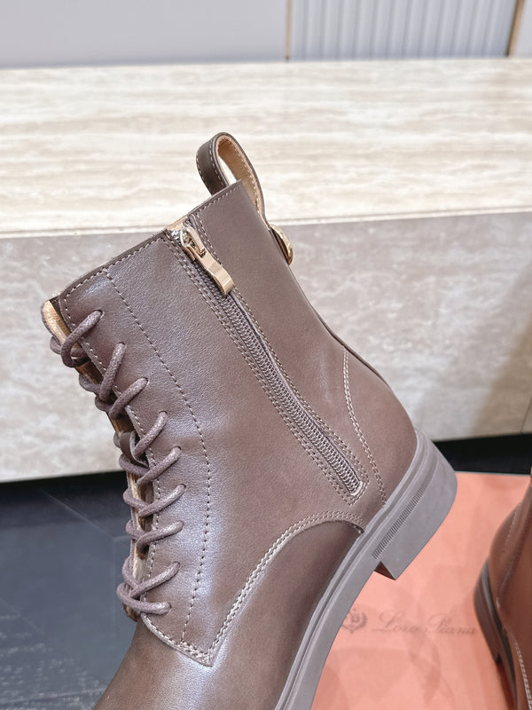 LP Ankle Boots Functional Laces Side Zipper Brown Leather 954485