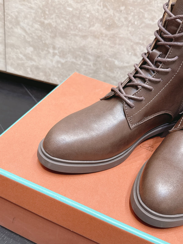 LP Ankle Boots Functional Laces Side Zipper Brown Leather 954485