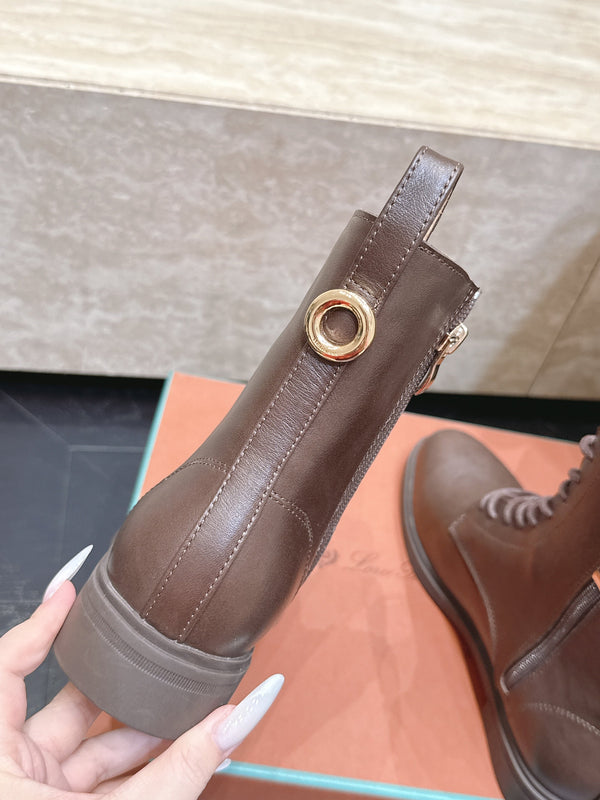 LP Ankle Boots Functional Laces Side Zipper Brown Leather 954485