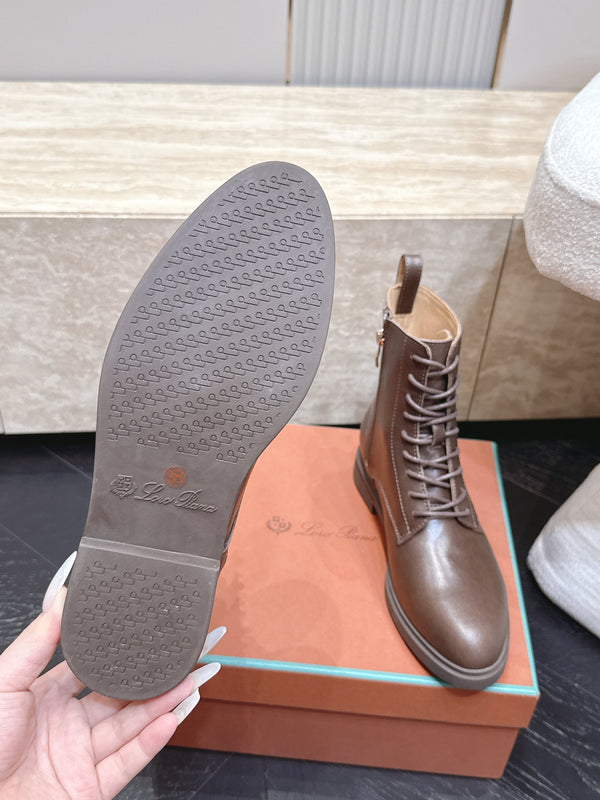 LP Ankle Boots Functional Laces Side Zipper Brown Leather 954485