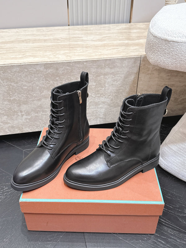 LP Ankle Boots Functional Laces Side Zipper Black Leather 954484