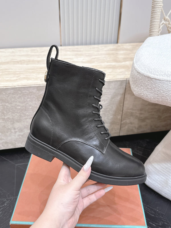 LP Ankle Boots Functional Laces Side Zipper Black Leather 954484