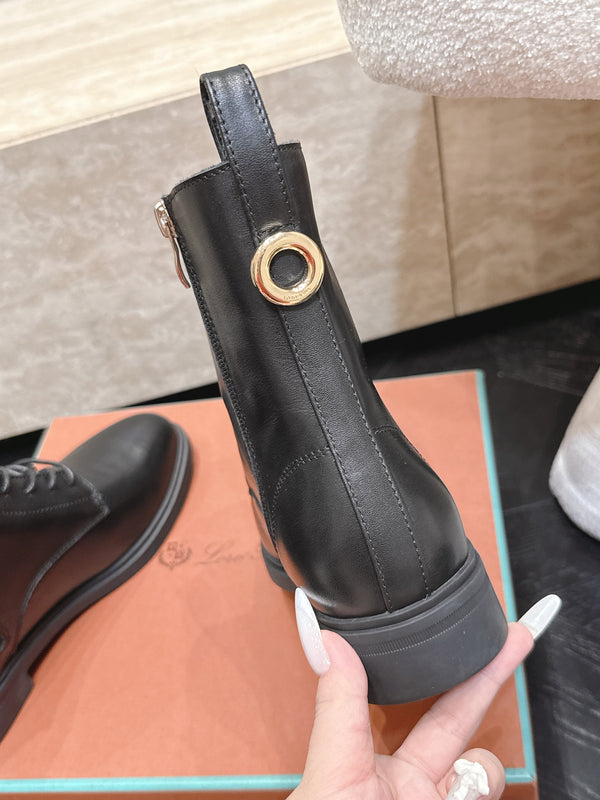 LP Ankle Boots Functional Laces Side Zipper Black Leather 954484