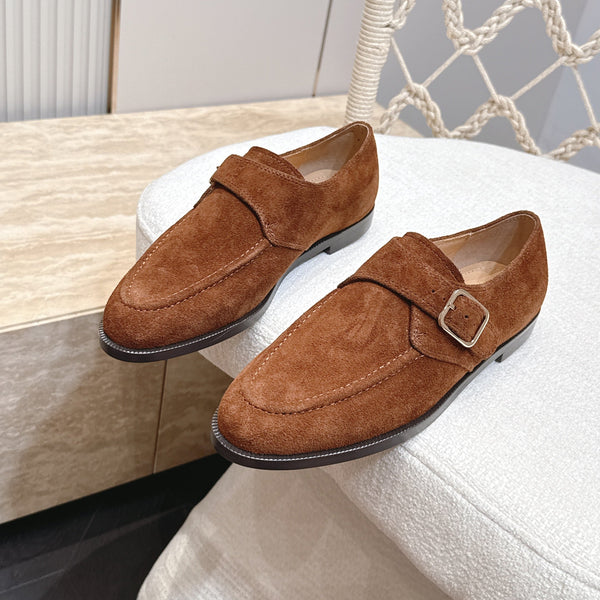 LP Single Monk Strap Loafers Buckle Brown Suede 954483