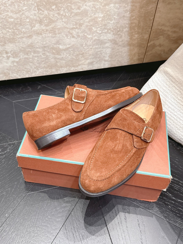 LP Single Monk Strap Loafers Buckle Brown Suede 954483