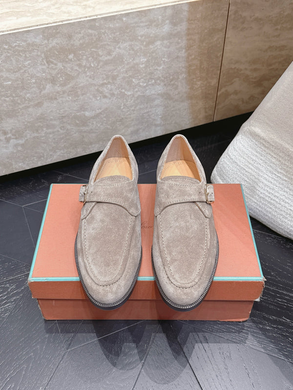 LP Single Monk Strap Loafers Buckle Taupe Grey Suede 954482