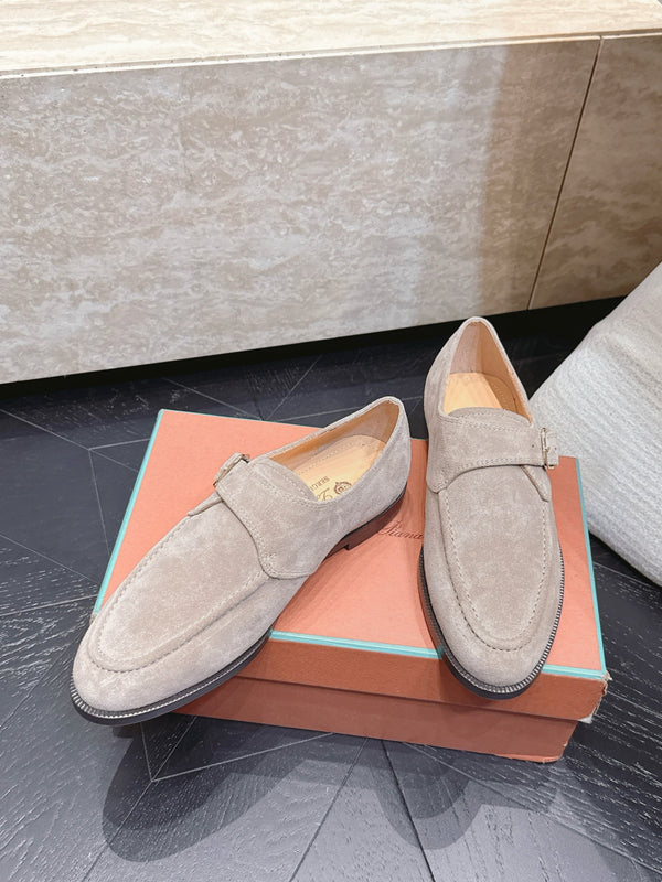 LP Single Monk Strap Loafers Buckle Taupe Grey Suede 954482