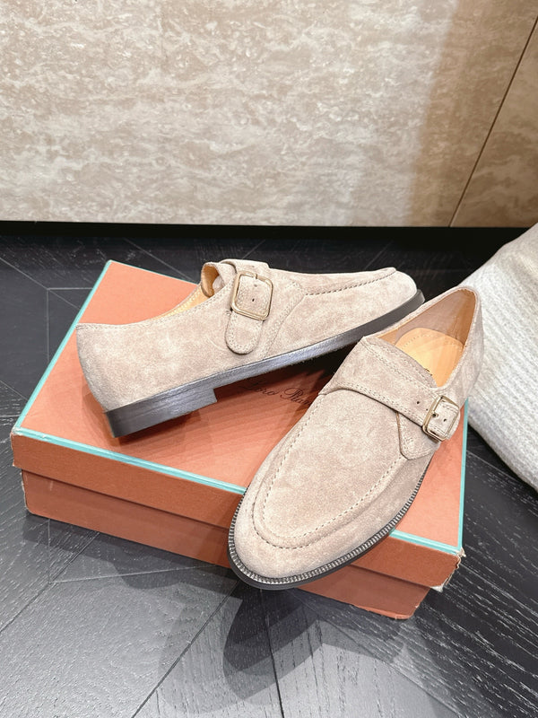 LP Single Monk Strap Loafers Buckle Taupe Grey Suede 954482