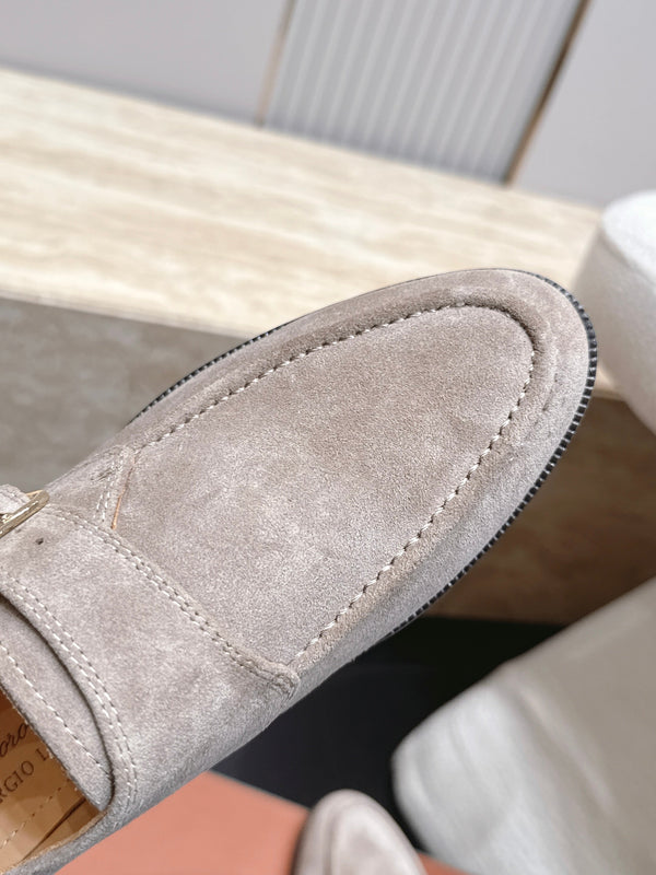 LP Single Monk Strap Loafers Buckle Taupe Grey Suede 954482