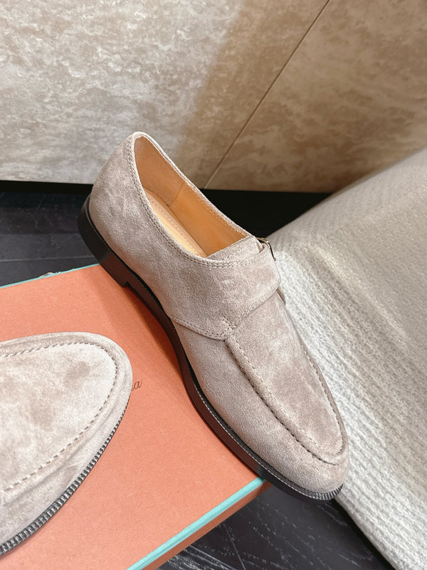 LP Single Monk Strap Loafers Buckle Taupe Grey Suede 954482