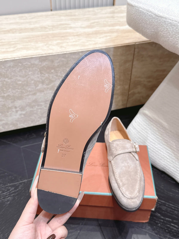 LP Single Monk Strap Loafers Buckle Taupe Grey Suede 954482