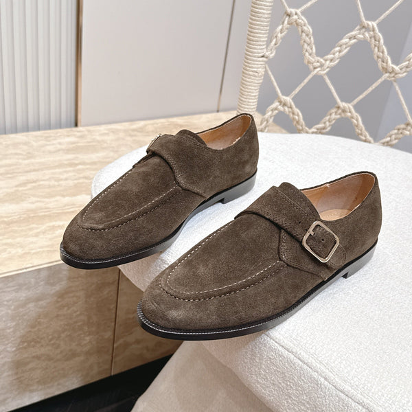 LP Single Monk Strap Loafers Buckle Dark Brown Suede 954481
