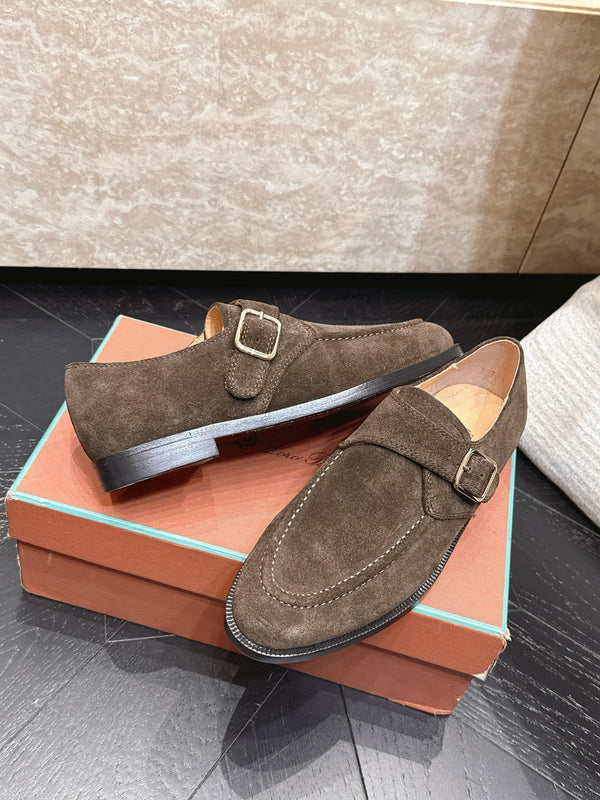LP Single Monk Strap Loafers Buckle Dark Brown Suede 954481