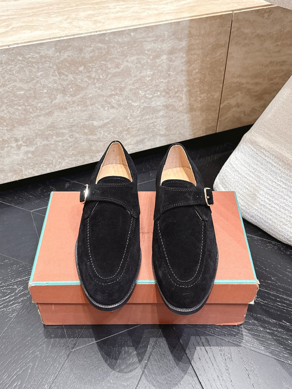 LP Single Monk Strap Loafers Buckle Black Suede 954480