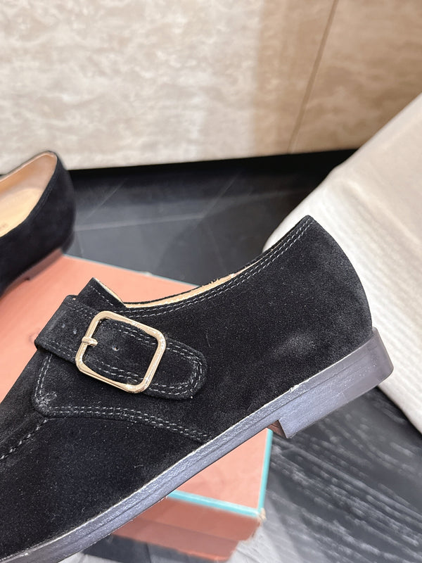 LP Single Monk Strap Loafers Buckle Black Suede 954480