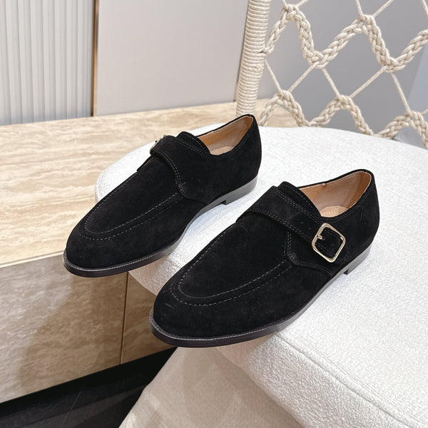 LP Single Monk Strap Loafers Buckle Black Suede 954480