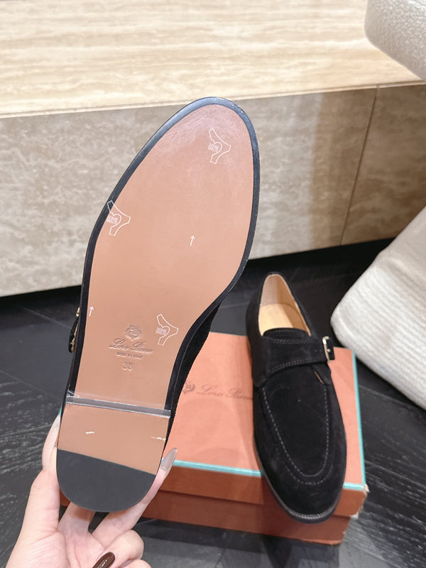 LP Single Monk Strap Loafers Buckle Black Suede 954480