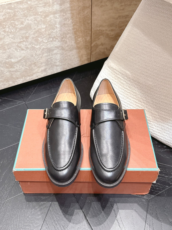 LP Single Monk Strap Loafers Buckle Black Leather 954479