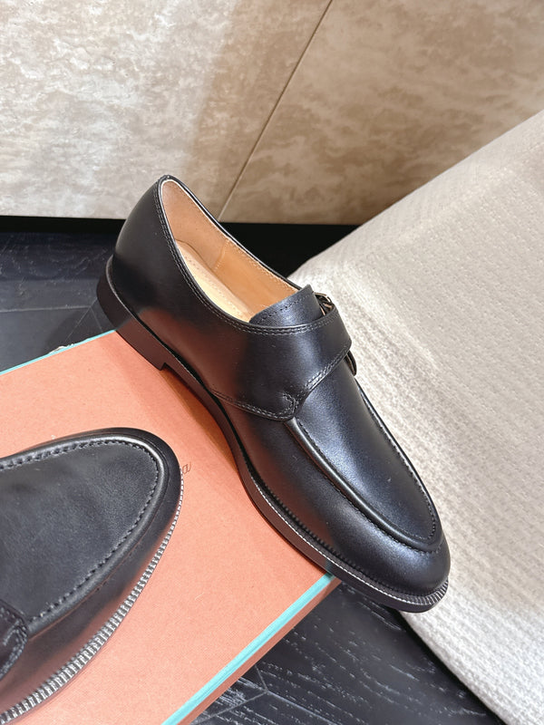LP Single Monk Strap Loafers Buckle Black Leather 954479