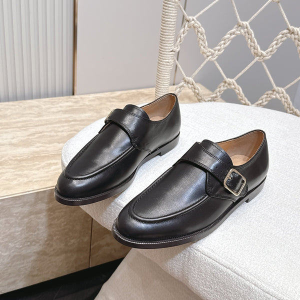 LP Single Monk Strap Loafers Buckle Black Leather 954479