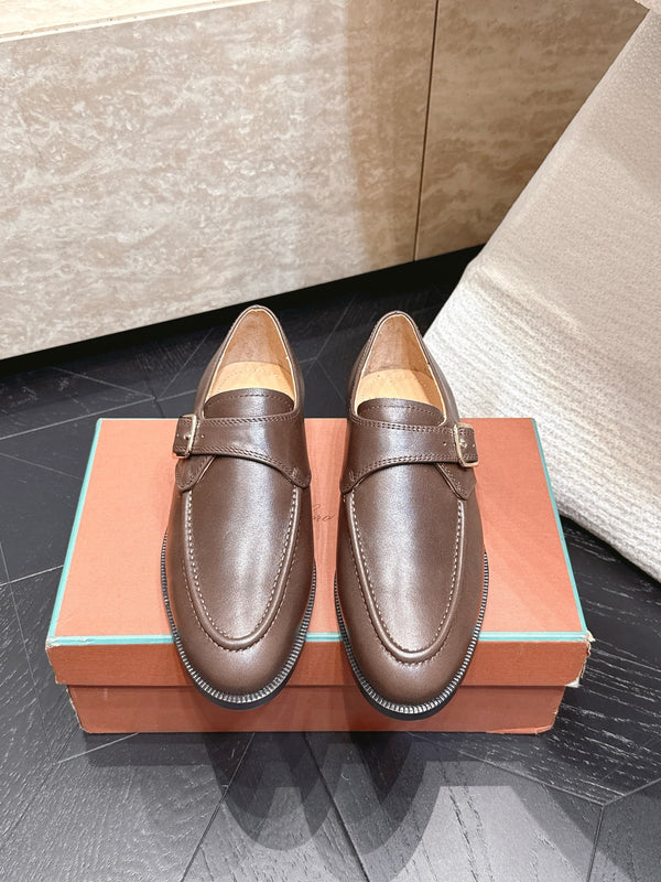 LP Single Monk Strap Loafers Buckle Brown Leather 954478