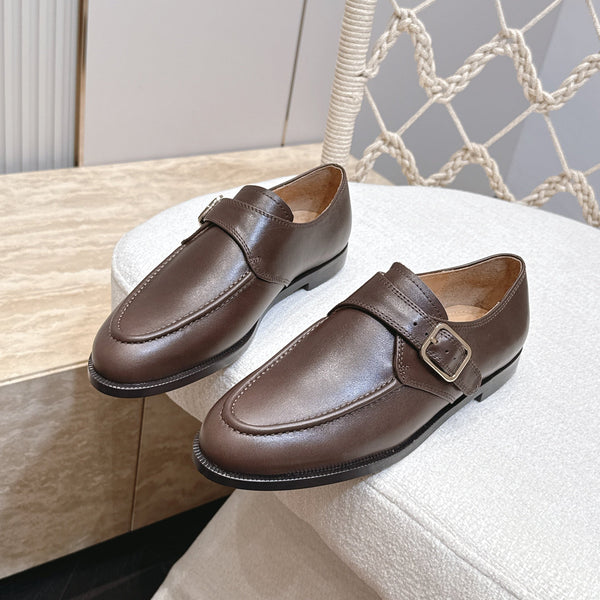 LP Single Monk Strap Loafers Buckle Brown Leather 954478