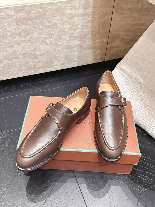 LP Single Monk Strap Loafers Buckle Brown Leather 954478