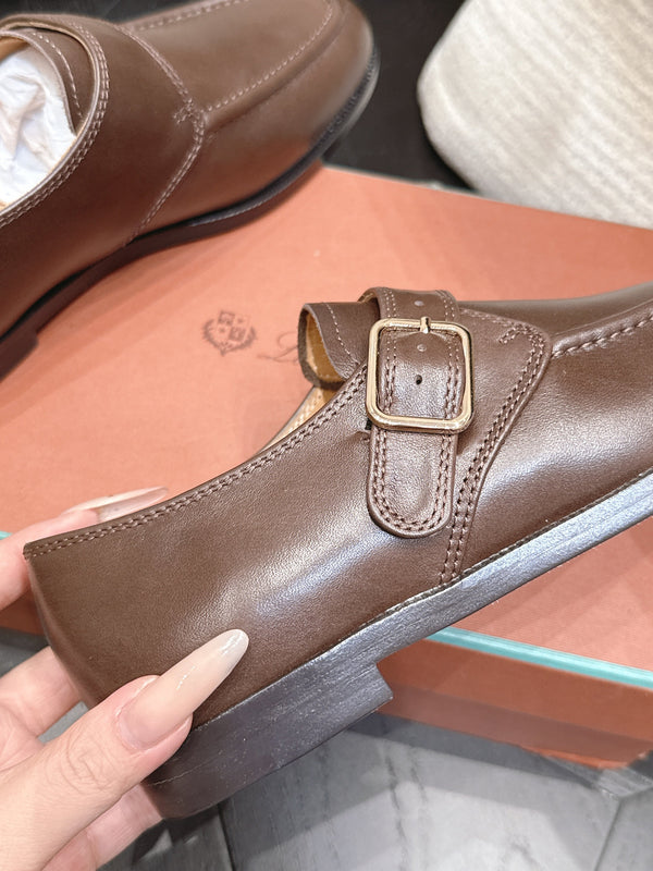 LP Single Monk Strap Loafers Buckle Brown Leather 954478