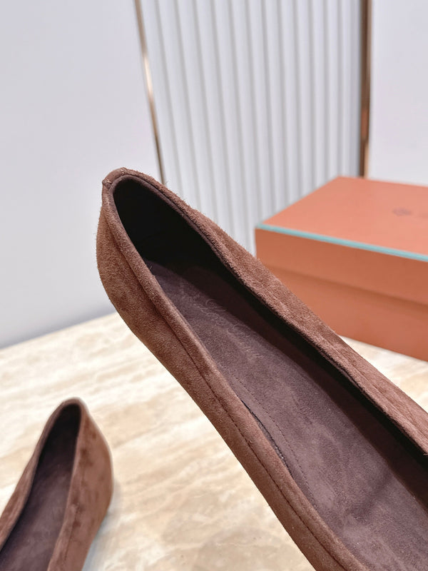 LP Primula Pointed-Toe Ballet Flats Silk Bow Brown Suede 954478