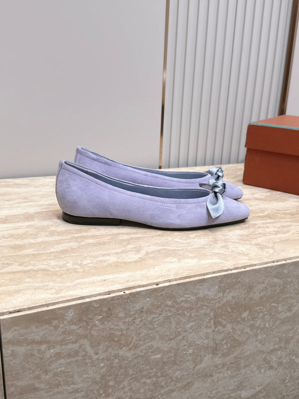 LP Primula Pointed-Toe Ballet Flats Silk Bow Blue Suede 954477