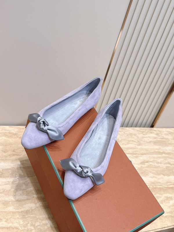 LP Primula Pointed-Toe Ballet Flats Silk Bow Blue Suede 954477