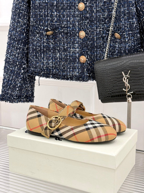 Burberry Robin Mary Jane Flats Beige Check Canvas 956169