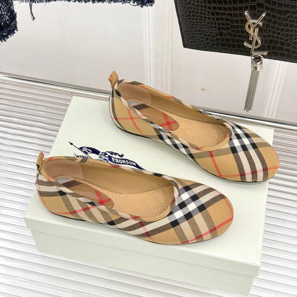 Burberry Robin Ballet Flats Beige Check Canvas 956168