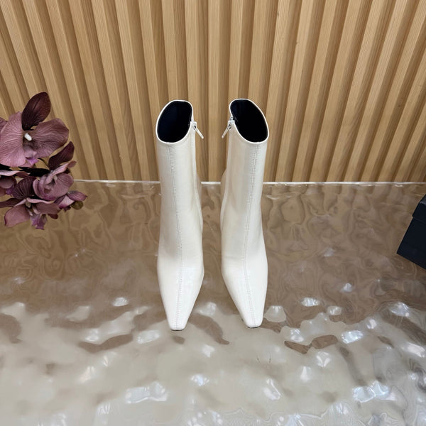 YSL Pointed-Toe Stiletto Ankle Boots 8CM White Leather 955834
