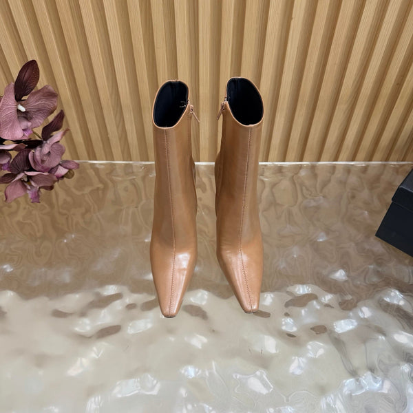 YSL Pointed-Toe Stiletto Ankle Boots 8CM Beige Leather 955830