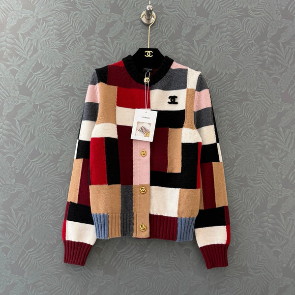 CC Plaid Cardigan Gold Buttons Wool 417536