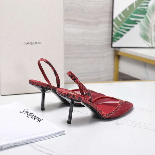 YSL Folie Slingback Pumps 6.5cm Red Mesh Black Leather 961601