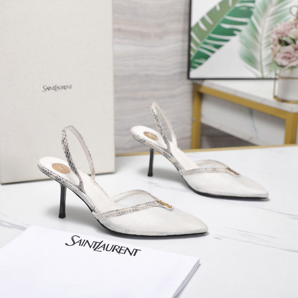 YSL Folie Slingback Pumps 6.5cm White Mesh Black Leather 961599
