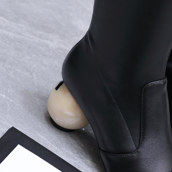 CC 26s Mid-Calf Boots Pearl Ball Heel 6.5CM Black Calfskin 961584