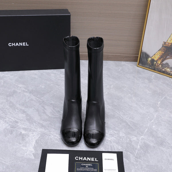 CC 26s Mid-Calf Boots Pearl Ball Heel 6.5CM Black Calfskin 961584