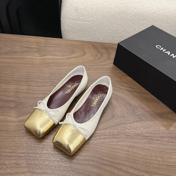 CC Square-Toe Ballet Flats White Gold Lambskin 961514