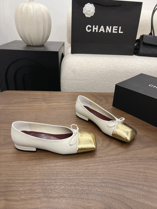 CC Square-Toe Ballet Flats White Gold Lambskin 961514